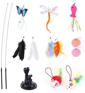 Pet Cat Toy Set Suction Cup Toy Set Double Headed Teaser Stick Set Detachable Handfree Cat Toy Stick for Floor Glass Door Panel