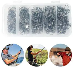 200 PCS Stainless Steel Fishing Snap Swivel High Strength Fishing Swivels Snaps Barrel Swivel for Freshwater Fishing