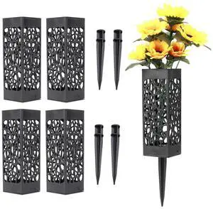 Grave Vase Plastic Stake In Ground Cemetery Grave Fluted Flower Vases Holder with Drainage Hole for Gravestone