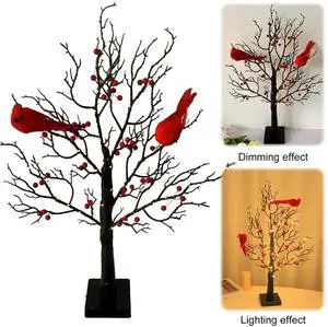 Christmas Cardinal Tree with Lights Light Up Holiday Atmosphere Decor Easy Assembly for Yard Pathway Garden Xmas Party Decoratio