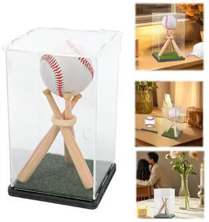 Baseball Display Case with Wood Stand Ball Showcase Clear Acrylic Collectibles Box Gift for Baseball Lover