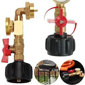 QCC1 Propane Refill Elbow Adapter with Valve and Gauge Propane Refill Pressure Adapter for Camping Grill 1LB Bottle Refilled