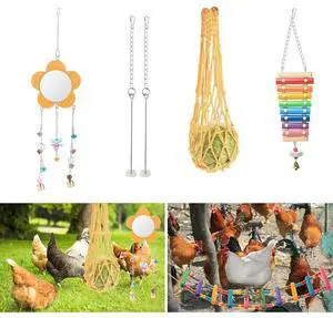 7PCS Chewing Foraging Toy with Wooden Hanging Feeder Hanging Feeder Bell Toys for Budgerigar Parakeet Conure Cockatiel Mynah