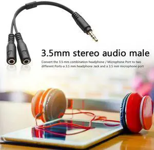 3.5mm Mic Headset Splitter Adapter Cable 1 TRRS to 2 TRS Audio Converter Cord Mobile Phone Accessaries Supplies