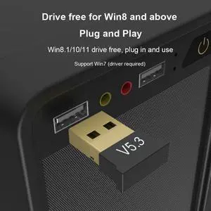 USB Bluetooth-Compatible 5.3 Adapter Support 11/10/8.1 Music Receiver Adapter Plug&Play Mini Sender for Desktop PC