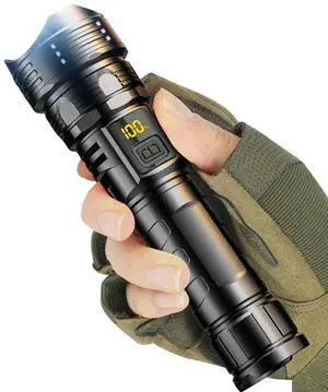 10W Zoomable Flashlight USB Charging Handheld LED Flashlight Power Display Super Bright Flashlight Waterproof for Camping Hiking