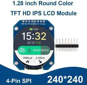 1.28 Inch TFT Colorful Display Module GC9A01 HD IPS Color LCD Display Module Round Screen SPI Interface 2.8-3.3V RGB for