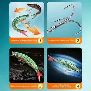 5Pcs Multi Jointed Swimbait with Trehooks Multi-Section Hard Bait Jointed Artificial Bait Jointed Crankbait for Pike Bass Trout