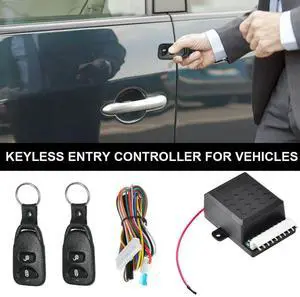 12V Car Door Lock with 2 Remote Control Auto Locking Security Keyless Entry Kit Portable Car Auto Remote Switch Lock Kit