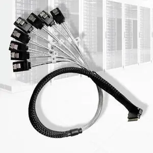 Server Data Transmission Line SAS4.0 SFF-8654 8i to SATA 8 Ports Adapter Target Hard Disk 12Gbps Computer Server Adapter Cable