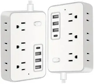 5Ft Surge Protector Power Strip 6 AC Outlets Desk Charging Station 4 USB Ports(1 USB C) Power Adapter for Desktop Charging