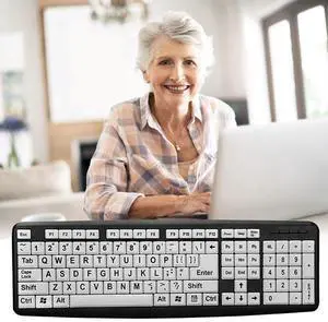 107 Keys USB Wired Large Print Big Letters Computer PC Keyboard for Old People Designed for People With Visual Impairment