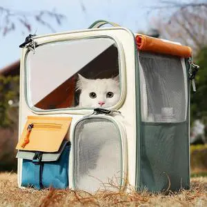 Oxford Cloth Pet Backpack Large Capacity Portable Cat Backpack Breathable Ventilated Mesh Pet Backpack for Outing and Car Rides