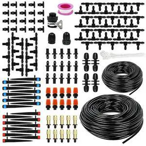 200FT Quick-Connect Drip Irrigation System Kit with 1/4 Inch 1/2 Inch Irrigation Tubing Hose for Greenhouse Yard Lawn Plant