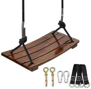 Solid Wood Swing Wooden Swing Seat Maximum Load 440Lbs Outdoor Rope Swing Adjustable Rope Length for Kids Adults