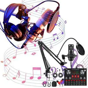 All-in-One Recording Equipment Audio Mixer Podcast Equipment Bundle with BM800 Microphone for Podcasting Gaming Music Recording