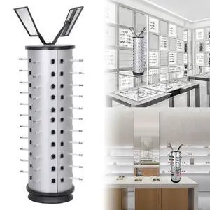 Rotating Eyewear Collection with Mirror Sunglasses Carousel Rack 44 Pairs of Glasses Freestanding Glasses Stand Holder