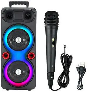 Outdoor Portable Speaker BT 5.0 6.5 Inch Stereo Subwoofer RGB Party Sound Box with Mic FM Radio Heavy Bass DJ System