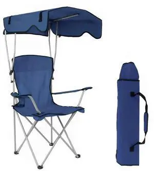 Oversized Beach Chair with Ceiling & Cup Holder Large Camping Lawn Chair Folding Fishing Chair for Picnic Leisure Chair