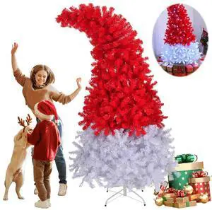 6ft Hinged Fir Artificial Xmas Tree 1050 Lush Branch Tips Bent Top Christmas Tree Curved Top Santa Hat Tree for Home Office Shop