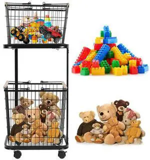 2 Tier Wire Laundry Hamper Cart with Wheels Laundry Hamper Trolley Laundry Clothes Basket for Laundry Room Bathroom Bedroom