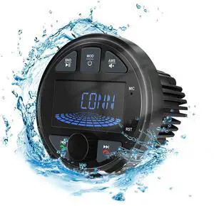 Round MP3 Player with LCD Screen Boat AM FM Receiver 4x50W DC 12V IPX6 Waterproof Media Audio Player for Yacht ATV UTV RV