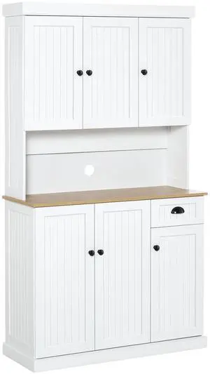 Kitchen Buffet with Hutch, Pantry Cabinet, Microwave Counter, White