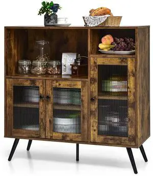 XylehR Kitchen Accent Sideboard Buffet Storage Cabinet, Wood Farmhouse Coffee Bar with Adjustable Shelves & Non-Toppling Device, Console Table for Living Room, Dining Room, Hallway, Entryway