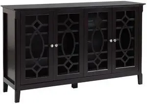 Espresso Sideboard Storage Console, Modern Buffet Cabinet with Glass Doors, Living & Dining Room Furniture