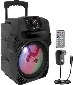 Bobobigo 400W Portable Bluetooth PA Loudspeaker - 8 Subwoofer System, 4 Ohm/55-20kHz, USB/MP3/FM Radio/ ¼ Mic Inputs, Multi-Color LED Lights, Built-in Rechargeable Battery w/ Remote Control