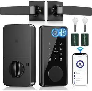 Bobobigo WiFi Fingerprint Smart Lock for Front Door - Keyless Entry Door Lock with Handle Set | No Bridge Required Electronic Digital Keypad Deadbolt with APP Control,Auto-Lock,USB-C Charging Port