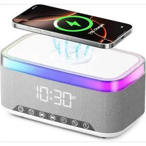 Bobobigo Portable Bluetooth Speaker with 15W Fast Wireless Charging, 13-Color Dimmable Night Light, White Noise, Alarm, FM Radio, 16W Stereo, BT5.3, TWS, for Home, Office, Bedroom (White) Bobobigo Portable Bluetooth Speaker with 15W Fast Wireless Charging, 13-Color Dimmable Night Light, White Noise, Alarm, FM Radio, 16W Stereo, BT5.3, TWS, for Home, Office, Bedroom (White)