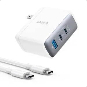 Nano 100W USB-C Charger 3-Port Fast Compact GaN Charger for MacBook Pro/Air Pixelbook ThinkPad  XPS iPad Pro iPhone 16 Series Galaxy S23 and More (1 Pack & 1 Cable) (White)