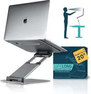 Ergonomic Adjustable Laptop Stand for Desk - Height Up to 20 Portable Computer Laptop Riser Holder Fits All MacBook Air & 10 15 17 Inches Laptops Back to School Gift for Men & Women