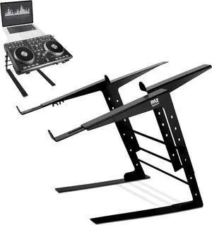 Portable Dual Laptop Stand - Standing Table with Adjustable Height Ergonomic Design & Anti-Slip Prongs for DJ Mixer Sound Equipment Workstation Gaming & Home Use - PLPTS38 Black