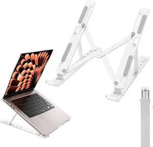 Ergonomic and Foldable Laptop Stand for Desk Adjustable Riser Fits All Laptops and Notebooks up to 17 Ultra-Thin Ventilated Cooling ABS+Silicone Silver.