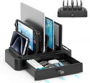 Vertical Laptop Stand with Drawer - 7-in-1 Space-Saving Laptop Holder with Gravity Locking Fits MacBook  HP Chromebook Surface Pro Tablet Cell Phone Switch Keyboard Desktop Organizer