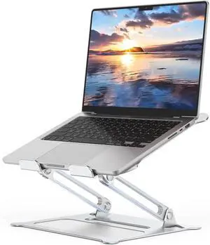 Aluminum Adjustable Laptop Stand No Wobble Laptop Riser Foldable Computer Notebook Stand Holder for 10-17 Laptops Lightweight & Sturdy Silver/B