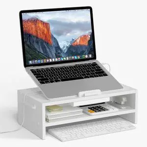 Adjustable Wood Laptop Stand Ergonomic Height Angles Computer Stand Riser Holder Notebook Stand for Desk Compatible with Air Pro  HP  More 10-17.3 Laptops White