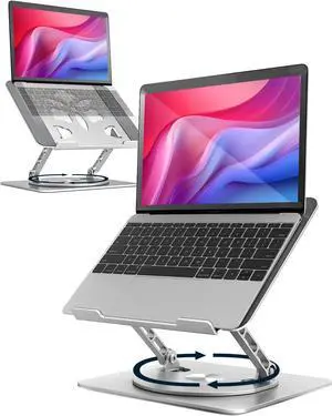 Adjustable Laptop Stand for Desk - Portable Laptop Riser with Rotating Base Foldable Aluminum Computer Stand Ergonomic Laptop Holder for MacBook Pro/Air  HP  Notebook up to 16 (Silver)