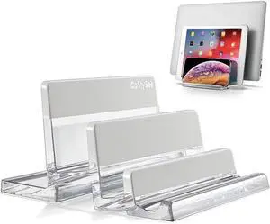 3-Slot Vertical Laptop Stand Laptop Holder for Desk Made of Premium Acrylic to Space-Saving for All Laptop/MacBook/Tablet/Phone (Transparent) 3-Slot Vertical Laptop Stand Laptop Holder for Desk Made of Premium Acrylic to Space-Saving for All Laptop/MacBook/Tablet/Phone (Transparent)