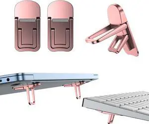 2PCS Zinc Alloy Mini Foldable Laptop Stand Portable Computer Keyboard Riser with 2 Adjustable Angles Self-Adhesive Invisible Notebook Stand and Keyboard Lift for Desk (Pink) 2PCS Zinc Alloy Mini Foldable Laptop Stand Portable Computer Keyboard Riser with 2 Adjustable Angles Self-Adhesive Invisible Notebook Stand and Keyboard Lift for Desk (Pink)