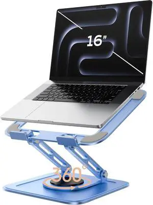 Adjustable Laptop Stand Computer Stand with 360 Rotating Base Ergonomic Laptop Riser Mount for Desk Foldable Protable Computer Desk Fits with MacBook Pro Air (10-16) - Blue