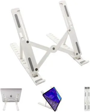 Adjustable Laptop Holder Riser Computer Stand for Desk and Notebook with Phone Stand White