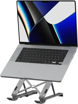 Portable Aluminum Laptop Stand with USB 4-Port Hub Foldable and Adjustable Notebook Riser with 4 USB-A Ports for MacBook Laptop and Tablet up to 16 (JTS223)