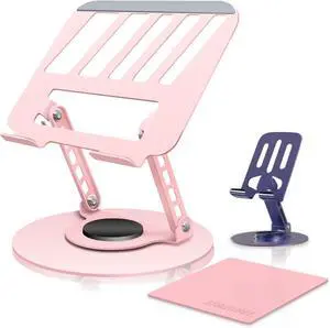 360° Rotating Adjustable Laptop Stand&Metal Phone Holder Perfect for Work Painting Office Travel Home Fits MacBook & Laptops up to13-15 Dual Rotary Shaft Folding Design-Purple& Pink