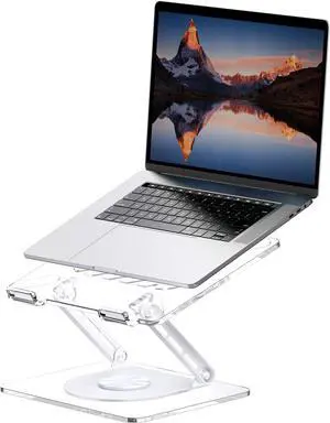 Acrylic Laptop Stand for Desk with 360 Rotating Base Ergonimic Foldable Clear Laptop Riser Compatible with MacBook Pro/Air Notebook up to 16 Inches Ultra Thick Acrylic Transparent
