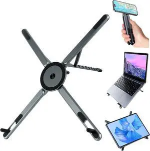 Foldable Laptop Stand for Desk All-in-One Portable Holder for Laptop Phone & Tablet with Magnetic Mount - 8-Angle Adjustable Aluminum with Non-Slip Base for 10-15.6 Laptops
