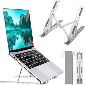 Portable Aluminum Laptop Stand for Desk 7 Levels Adjustable Height Foldable Laptop Holder for 915.6 Inch Laptops Tablets and Notebooks Ergonomic Riser for Office Home Travel Use