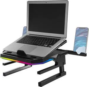 Gaming Laptop Stand 360° Notebook Stand Height-Adjustable with RGB Lighting Riser for Laptops from 10 to 17.3 Inches Tablet Holder with Ventilation for Desk Black (ELS001)
